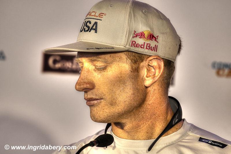 Jimmy Spithill in the press conference as Emirates Team New Zealand move to match point after day 4 of the 35th America's Cup Match photo copyright Ingrid Abery / www.ingridabery.com taken at  and featuring the AC50 class