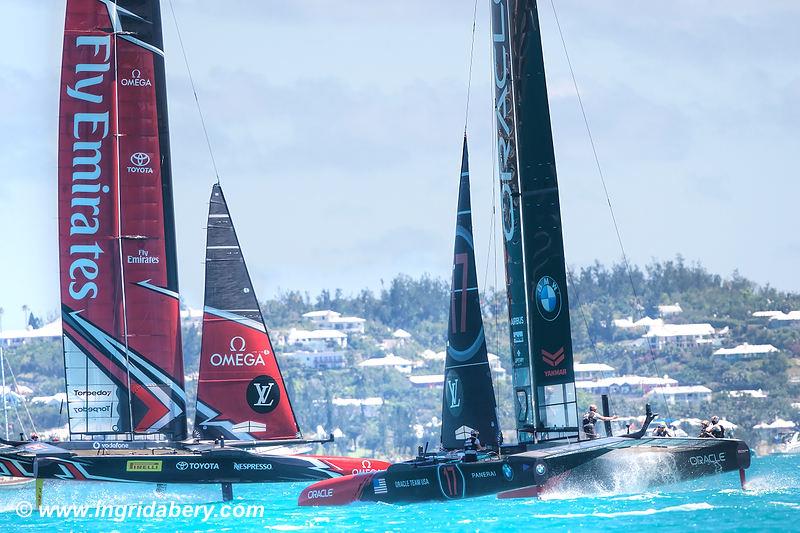 Emirates Team New Zealand on match point after day 4 of the 35th America's Cup Match photo copyright Ingrid Abery / www.ingridabery.com taken at  and featuring the AC50 class