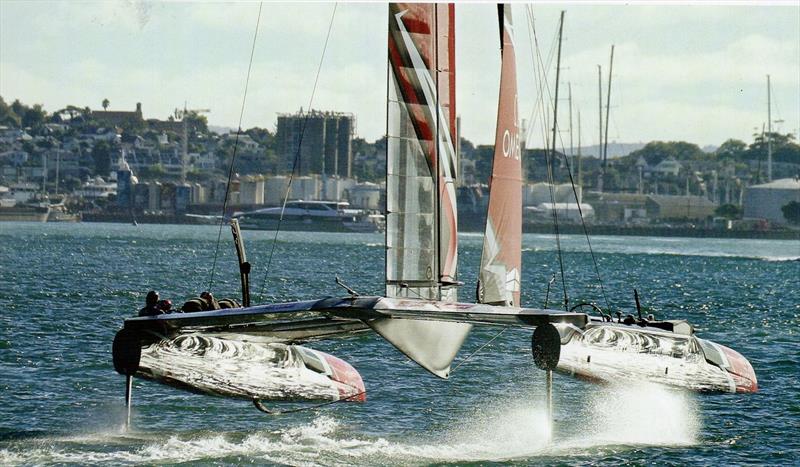 In what must surely be a near perfect marriage of design, Technology and application (to say nothing of the photo that this produced) the New Zealand AC 50 really did start to make people think that 'foiling could be the future' - photo © Richard Gladwell