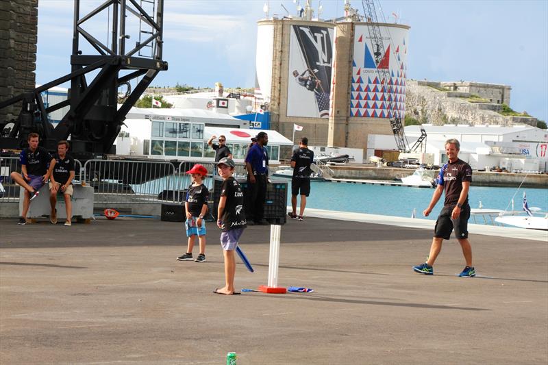 After the America's Cup was won - what better than a game of cricket at the Team Base in Bermuda befiore the party begins? photo copyright Richard Gladwell taken at Royal New Zealand Yacht Squadron and featuring the AC50 class
