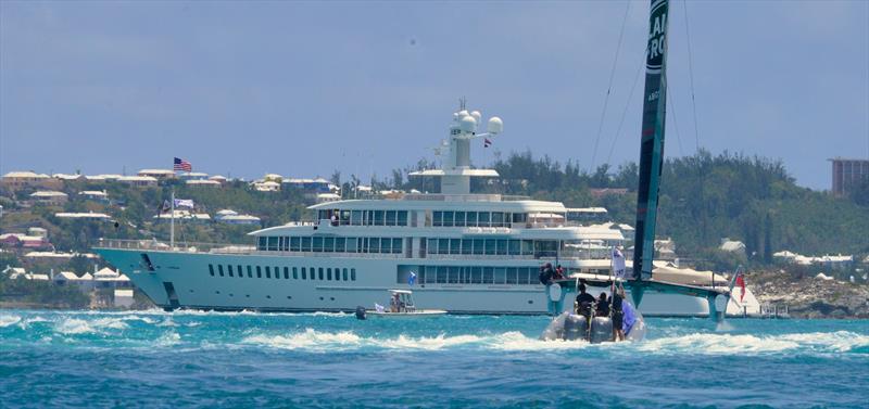 Oracle Team USA's Larry Ellison's private yacht - 2017 America's Cup Bermuda- 2017 America's Cup Bermuda photo copyright Scott Stallard taken at  and featuring the AC50 class