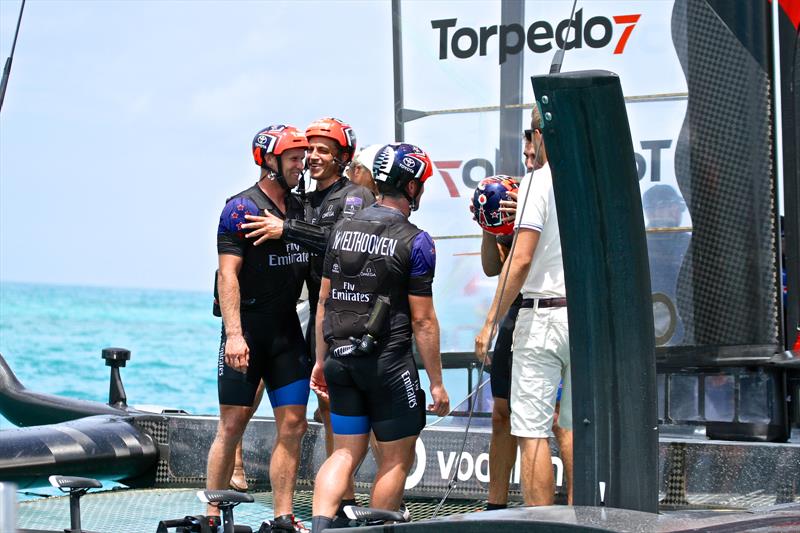 Simon van Velthooven - just after ETNZ crossed the finish line to become a America's Cup winner photo copyright Richard Gladwell taken at  and featuring the AC50 class