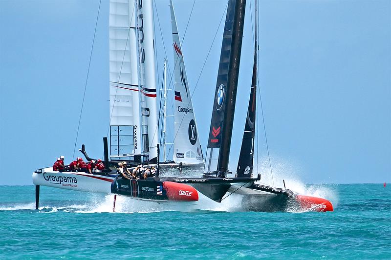 Oracle Team USA v Groupama Team France - Race 1 - Qualifiers - Day 1, 35th America's Cup, Bermuda, May 27, 2017 photo copyright Richard Gladwell taken at  and featuring the AC50 class