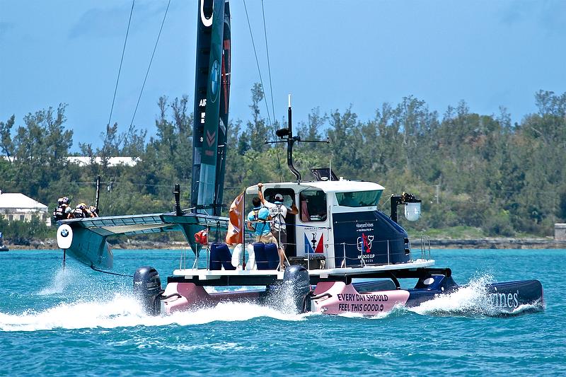 Camera boat - Race 1 - Qualifiers - Day 1, 35th America's Cup, Bermuda, May 27, 2017 - photo © Richard Gladwell