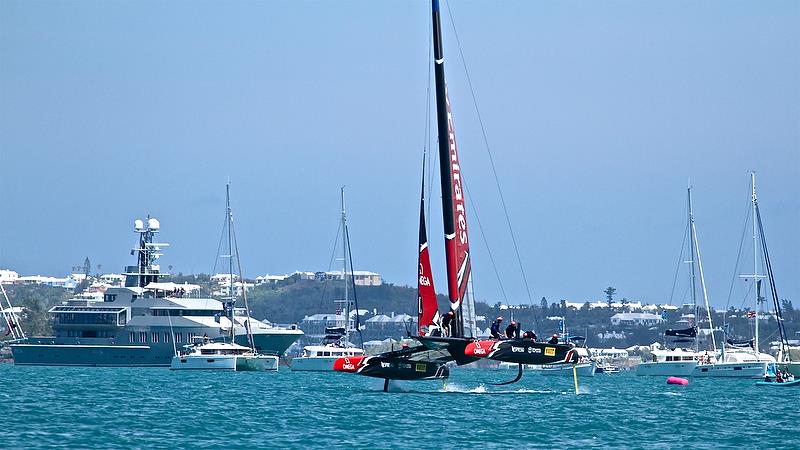 Emirates Team NZ tacks - Qualifiers - Day 1, 35th America's Cup, Bermuda, May 27, 2017 photo copyright Richard Gladwell taken at  and featuring the AC50 class