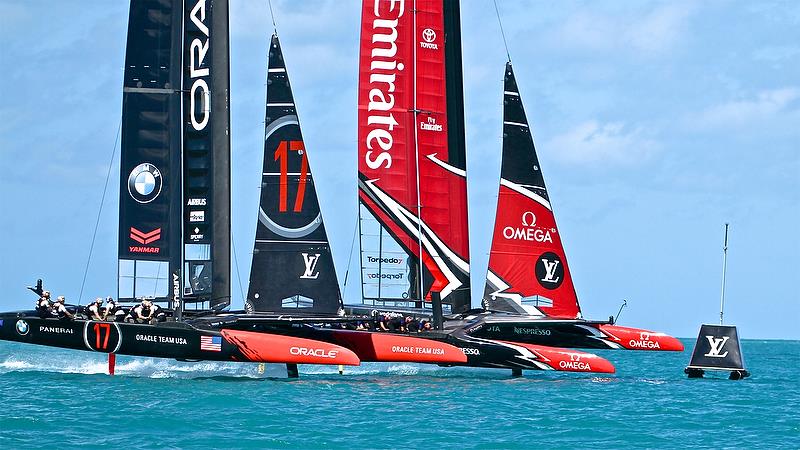 Oracle Team USA and Emirates Team NZ - Race 5 - Qualifiers - Day 1, 35th America's Cup, Bermuda, May 27, 2017 photo copyright Richard Gladwell taken at  and featuring the AC50 class