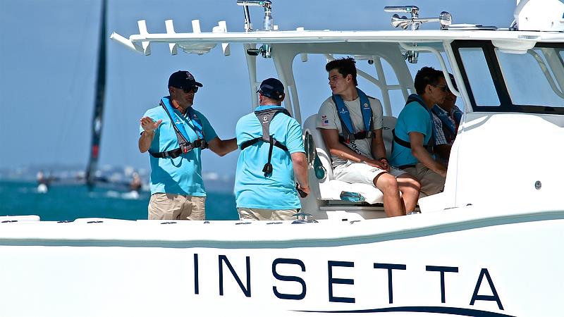 Russell Coutts explains a point - Qualifiers - Day 1, 35th America's Cup, Bermuda, May 27, 2017 photo copyright Richard Gladwell taken at  and featuring the AC50 class