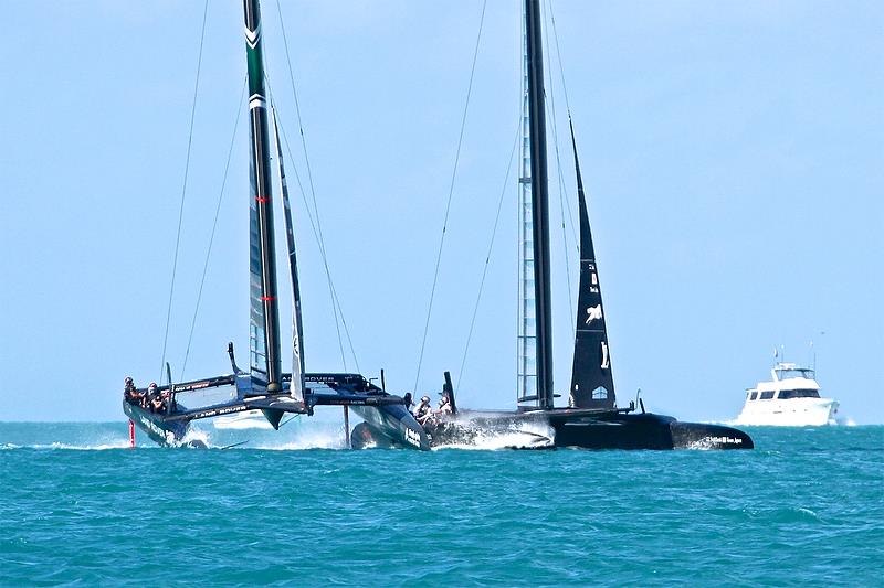 Land Rover BAR boards Softbank Team Japan - Start of Race 6 - Qualifiers - Day 1, 35th America's Cup, Bermuda, May 27, 2017 - photo © Richard Gladwell