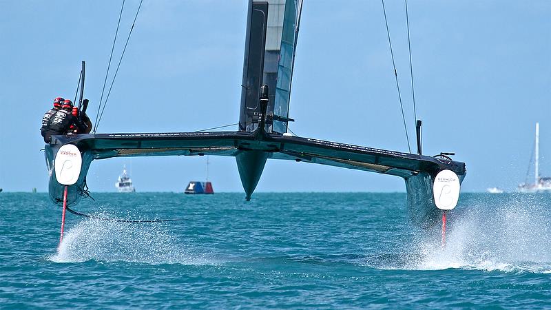 Damage to port hull Land Rover BAR - Race 6 Qualifiers - Day 1, 35th America's Cup, Bermuda, May 27, 2017Qualifiers - Day 1, 35th America's Cup, Bermuda, May 27, 2017 photo copyright Richard Gladwell taken at  and featuring the AC50 class