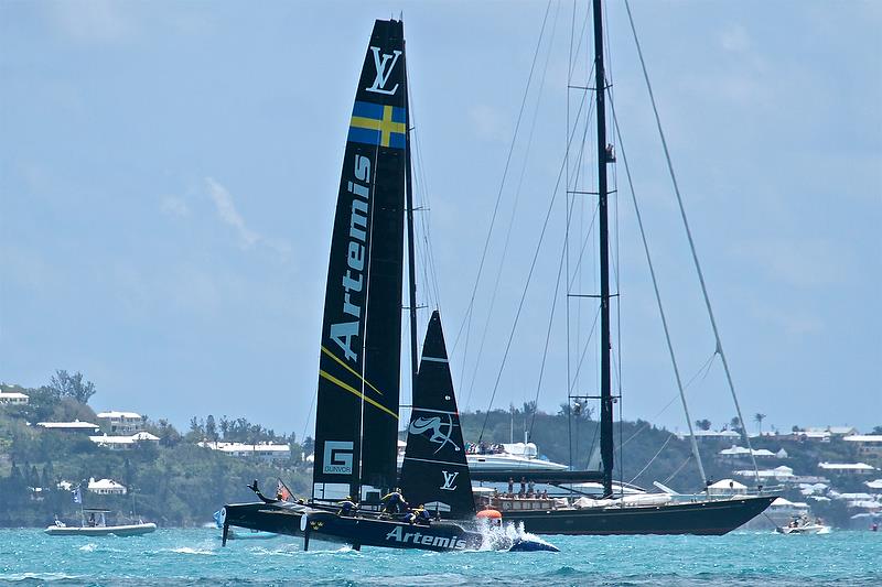 Artemis Racing muffs a tack vs Groupama Team France - America's Cup Qualifier - Day 2, May 28, 2017 photo copyright Richard Gladwell taken at  and featuring the AC50 class