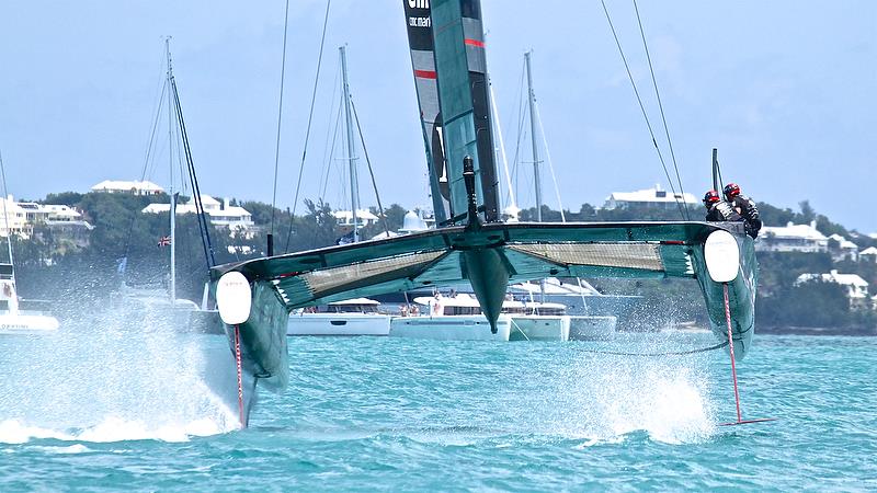Land Rover BAR lifts an aileron prior triggering a massive nosedive - Race 8 - America's Cup Qualifier - Day 2, May 28, 2017 photo copyright Richard Gladwell taken at  and featuring the AC50 class