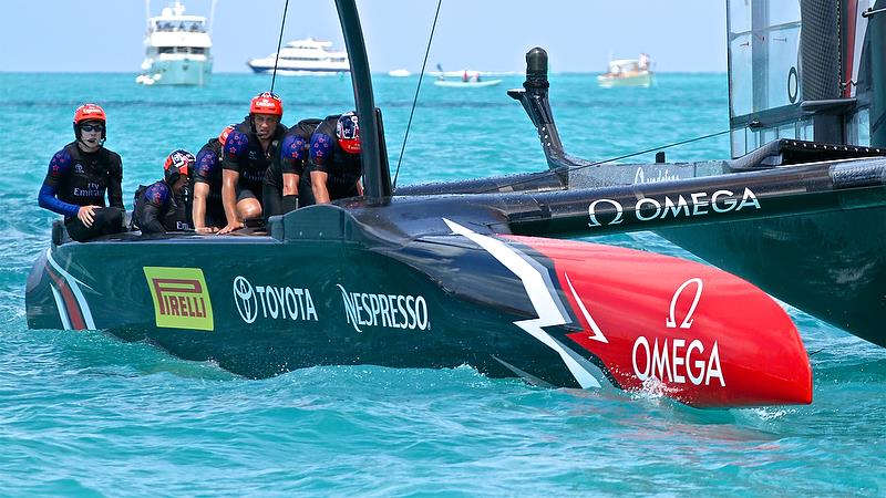 Emirates Team NZ's cyclors warm up prior to Race 9 - America's Cup Qualifier - Day 2, May 28, 2017 - photo © Richard Gladwell