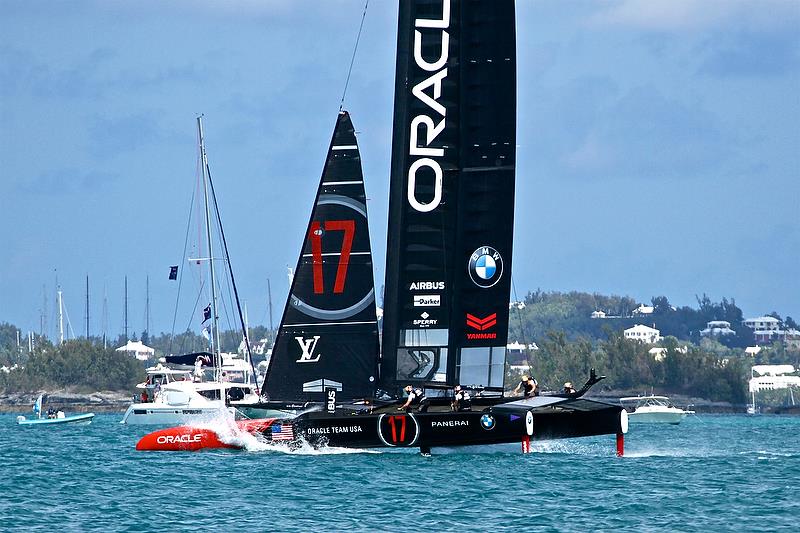 Leg 4, Race 10 - Oracle Team USA dives at the end of a foiling gybe - 35th America's Cup - Bermuda May 28, 2017 photo copyright Richard Gladwell taken at  and featuring the AC50 class