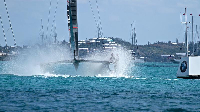 Land Rover BAR has a wet rounding - mark 4 - Race 11 - America's Cup Qualifier - Day 2, May 28, 2017 photo copyright Richard Gladwell taken at  and featuring the AC50 class