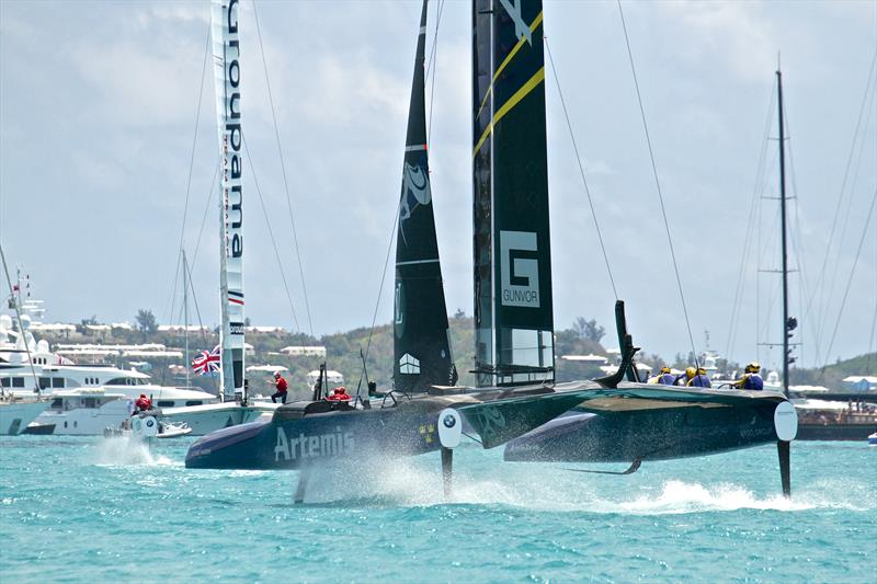 Eventual Challenger Finalist, Artemis Racing trails Groupama Team France in Race 7 - America's Cup Qualifier - Day 2, May 28, 2017 photo copyright Richard Gladwell taken at  and featuring the AC50 class