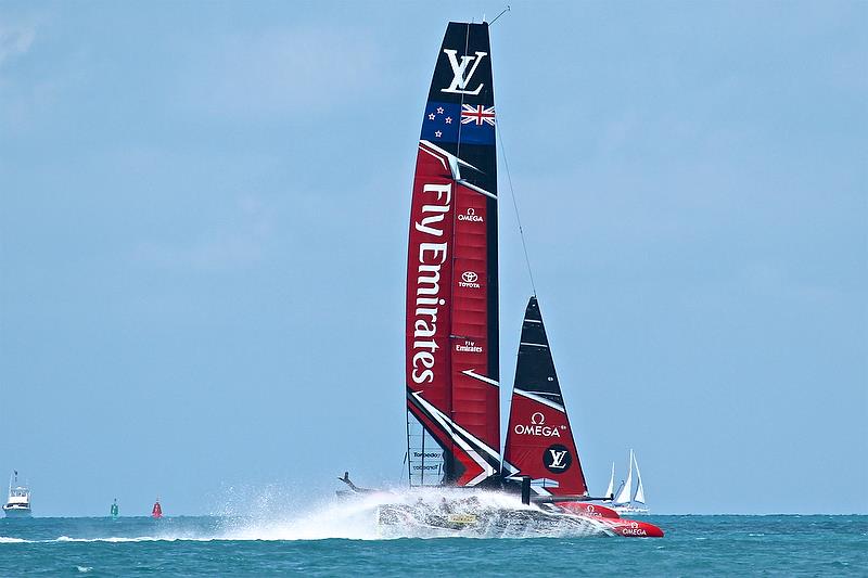 Emirates Team New Zealand at the bottom of Leg 4, Round Robin 1 - Race 14 - America's Cup Qualifier - Day 3, May 29, 2017 photo copyright Richard Gladwell taken at  and featuring the AC50 class