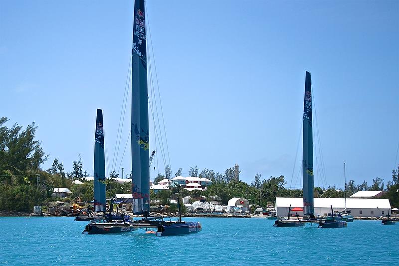 AC45F's wait for their Red Bull Youth crews, Round Robin2, America's Cup Qualifier - Day 4, May 30, 2017 photo copyright Richard Gladwell taken at  and featuring the AC50 class