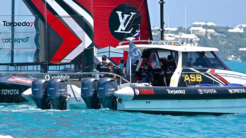 Emirates Team debrief Post Race 1, Round Robin2, America's Cup Qualifier - Day 4, May 30, 2017 photo copyright Richard Gladwell taken at  and featuring the AC50 class