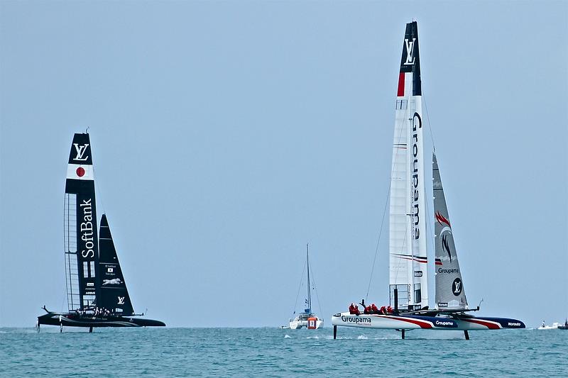 Softball Team Japan is well down Leg 6, Groupama Team France is yet to complete Leg 5 - a long way back. Race 4 - Round Robin2, America's Cup Qualifier - Day 6, June 1, 2017 (ADT) photo copyright Richard Gladwell taken at  and featuring the AC50 class