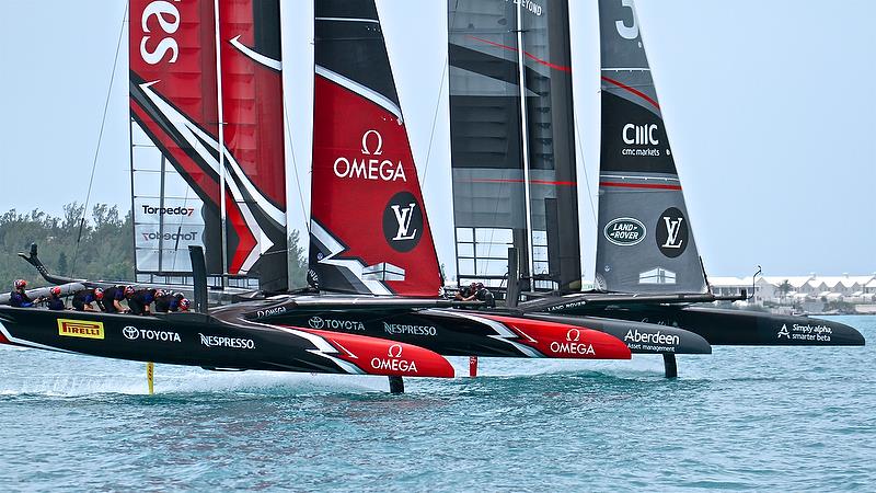 Head to head, Leg 1, Race 5 - Round Robin2, America's Cup Qualifier - Day 6, June 1, 2017 (ADT) photo copyright Richard Gladwell taken at  and featuring the AC50 class