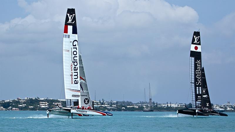 Softbank Team Japan gets away to a good start - Race 4 - Round Robin2, America's Cup Qualifier - Day 6, June 1, 2017 (ADT) photo copyright Richard Gladwell taken at  and featuring the AC50 class