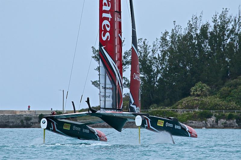 Emirates Team NZ with the `gull wing foils` Race 5 - Round Robin2, America's Cup Qualifier - Day 6, June 1, 2017 (ADT) photo copyright Richard Gladwell taken at  and featuring the AC50 class