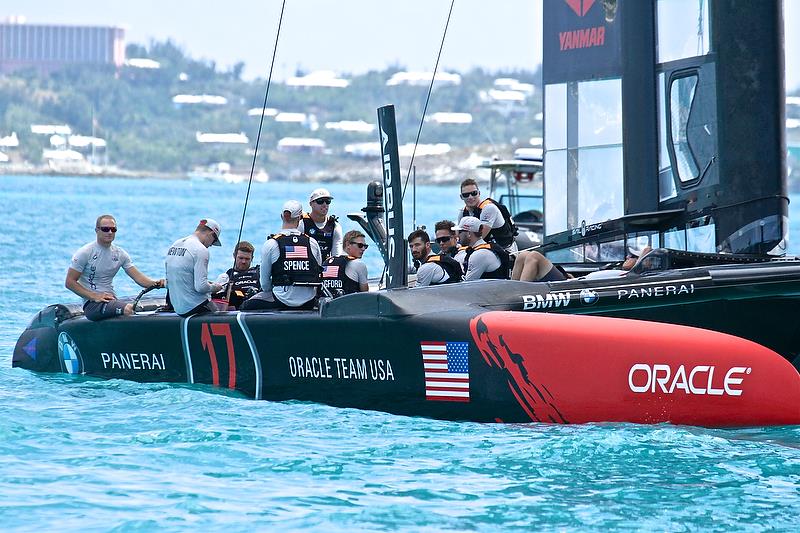Oracle team USA - wait for the wind - Round Robin2, America's Cup Qualifier - Day 5, May 31, 2017 (ADT) photo copyright Richard Gladwell taken at  and featuring the AC50 class