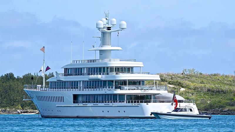 Larry Ellison's private yacht and an Oracle Team USA tender Round Robin 2, Day 5 - 35th America's Cup - Bermuda May 31, 2017 photo copyright Richard Gladwell taken at  and featuring the AC50 class