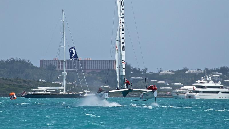 Plenty of sheep in the paddock as Groupama Team France heads upwind from Mark 4 - Race 10 - Round Robin2, America's Cup Qualifier - Day 7, June 2, 2017 (ADT) - photo © Richard Gladwell