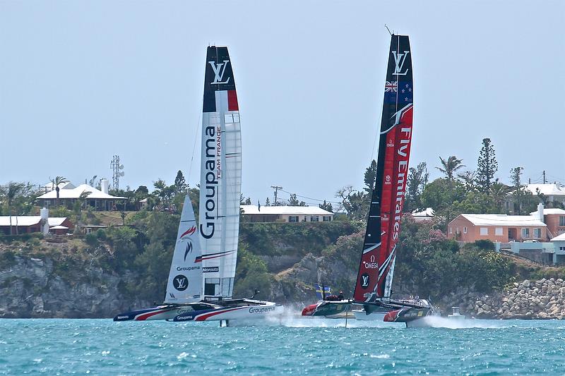 Groupama Team France and Emirates Team NZ - - Start - Race 10 - Round Robin 2, Day 6 - 35th America's Cup - Bermuda June 1, 2017 photo copyright Richard Gladwell taken at  and featuring the AC50 class