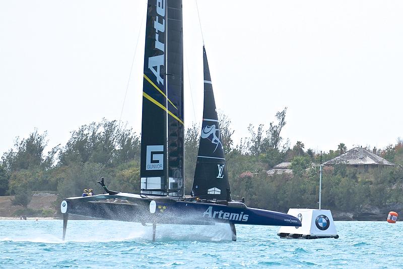 Artemis Racing crosses the finish line in Race 11 - Round Robin2, America's Cup Qualifier - Day 7, June 2, 2017 (ADT) photo copyright Richard Gladwell taken at  and featuring the AC50 class