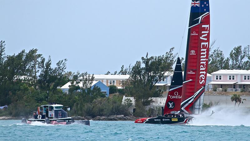 Capturing the action - Emirates Team New Zealand - Race 8 - Round Robin 2, Day 7 - 35th America's Cup - Bermuda June 2, 2017 photo copyright Richard Gladwell taken at  and featuring the AC50 class