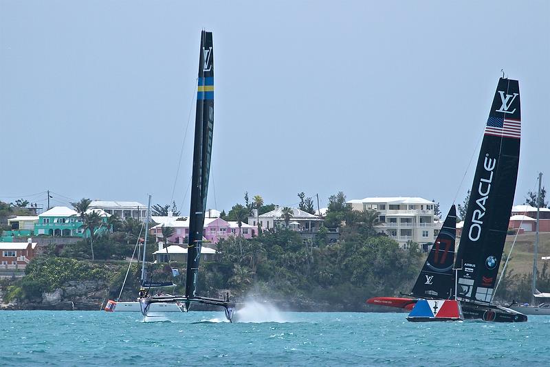 Race 9 start- Oracle Team USA starts, but Artemis Racing has long gone - Race 9 - Round Robin2, America's Cup Qualifier - Day 7, June 2, 2017 (ADT) photo copyright Richard Gladwell taken at  and featuring the AC50 class