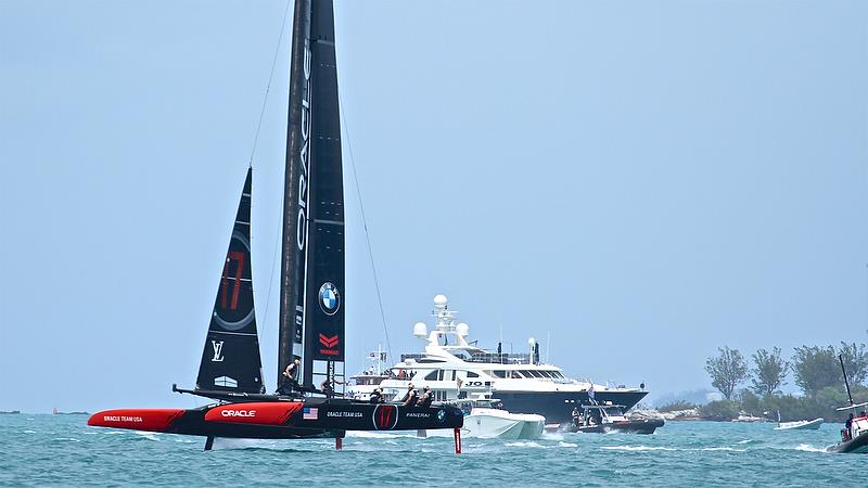 Oracle Team USA heads out of a tack - Leg 3- race 9 - Round Robin2, America's Cup Qualifier - Day 7, June 2, 2017 (ADT) photo copyright Richard Gladwell taken at  and featuring the AC50 class