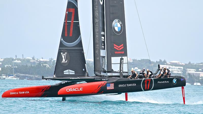 Oracle Team USA closes in on Mark 6 - race 12 - Round Robin2, America's Cup Qualifier - Day 8, June 3, 2017 (ADT) photo copyright Richard Gladwell taken at  and featuring the AC50 class