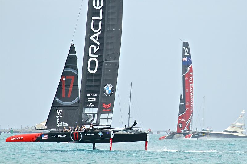 Oracle Team USA leads Emirates Team New Zealand - Race 12- Round Robin2, America's Cup Qualifier - Day 8, June 3, 2017 (ADT) photo copyright Richard Gladwell taken at  and featuring the AC50 class