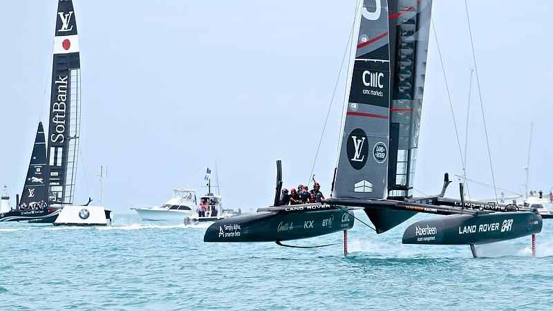 Land Rover BAR splits tacks with Softbank Team Japan - Leg 3 - Race 13 - Round Robin2, America's Cup Qualifier - Day 8, June 3, 2017 (ADT) photo copyright Richard Gladwell taken at  and featuring the AC50 class
