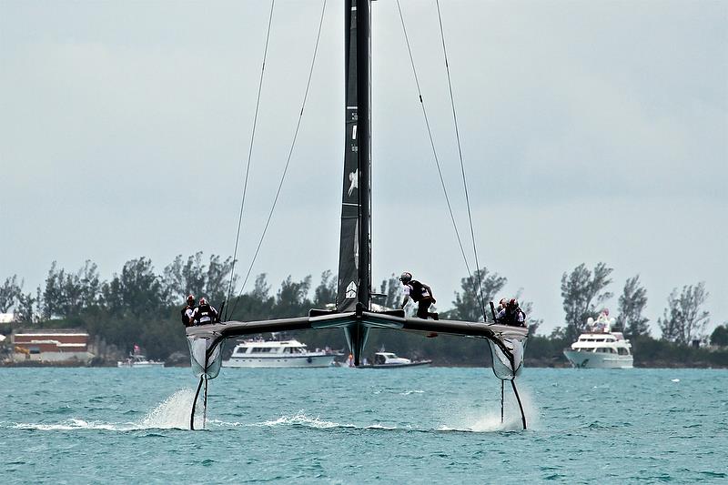 Softbank Team Japan about to gybe - Race 13 -- Round Robin 2, Day 8 - 35th America's Cup - Bermuda June 3, 2017 photo copyright Richard Gladwell taken at  and featuring the AC50 class