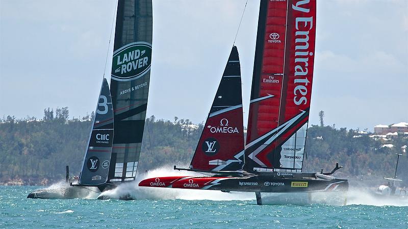 Emirates Team New Zealand and Land Rover BAR, Pre-start - Semi-Final, Day 10 - 35th America's Cup - Bermuda June 5, 2017 - photo © Richard Gladwell