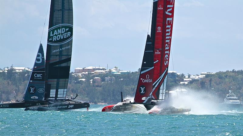 Land Rover BAR and Emirates Team New Zealand engage Semi-Finals, America's Cup Playoffs- Day 10, June 5, 2017 (ADT) photo copyright Richard Gladwell taken at  and featuring the AC50 class