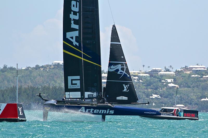 Artemis racing prepares to start - Race 2 - Semi-Finals, America's Cup Playoffs- Day 10, June 5, 2017 (ADT) photo copyright Richard Gladwell taken at  and featuring the AC50 class