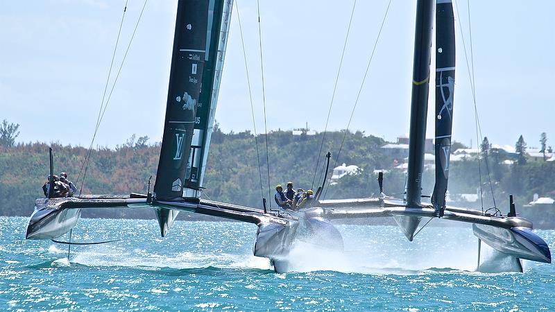 Softbank Team Japan and Artemis Racing - Start Race 2 - Semi-Finals, America's Cup Playoffs- Day 10, June 5, 2017 (ADT) photo copyright Richard Gladwell taken at  and featuring the AC50 class