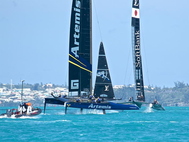 Artemis Racing chases Softbank Team Japan - Leg 3 - Race 2 - Semi-Finals, America's Cup Playoffs- Day 10, June 5, 2017 (ADT) photo copyright Richard Gladwell taken at  and featuring the AC50 class