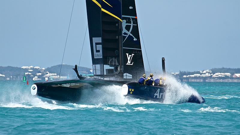 Artemis Racing trails Softball Team Japan - Race 2 -Semi-Finals, America's Cup Playoffs- Day 10, June 5, 2017 (ADT) photo copyright Richard Gladwell taken at  and featuring the AC50 class