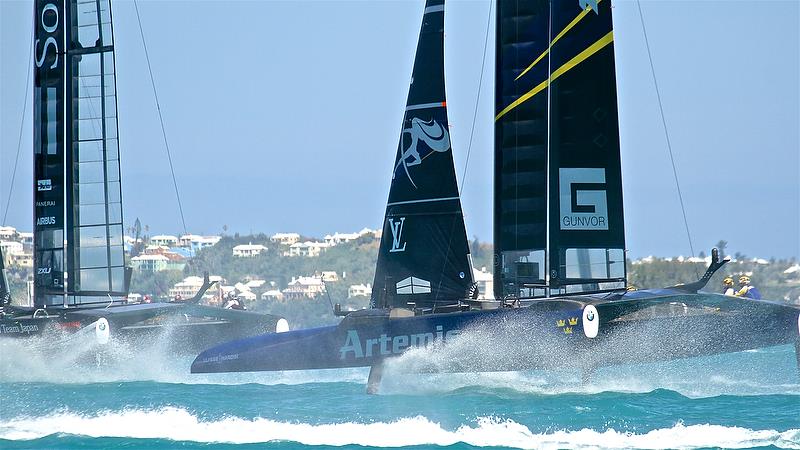 Artemis Racing chases Softbank Team Japan - Leg 2 - Race 2 - Semi-Finals, America's Cup Playoffs- Day 10, June 5, 2017 (ADT) photo copyright Richard Gladwell taken at  and featuring the AC50 class