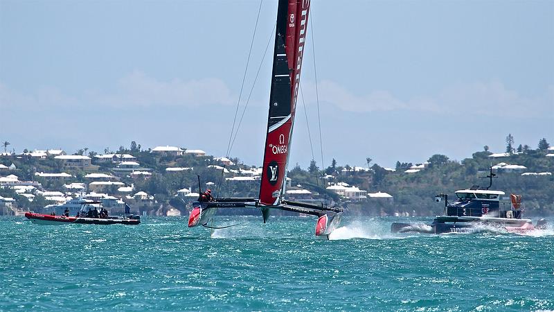 Emirates Team NZ before their second (black flagged) race -nSemi-Finals, America's Cup Playoffs- Day 10, June 5, 2017 (ADT) photo copyright Richard Gladwell taken at  and featuring the AC50 class