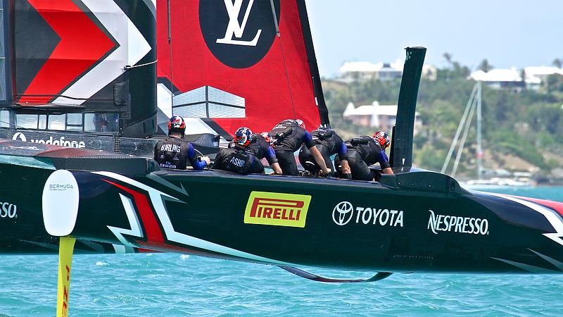 Emirates Team New Zealand before the start of race 1 - Semi-Finals, America's Cup Playoffs- Day 10, June 5, 2017 (ADT) photo copyright Richard Gladwell taken at  and featuring the AC50 class