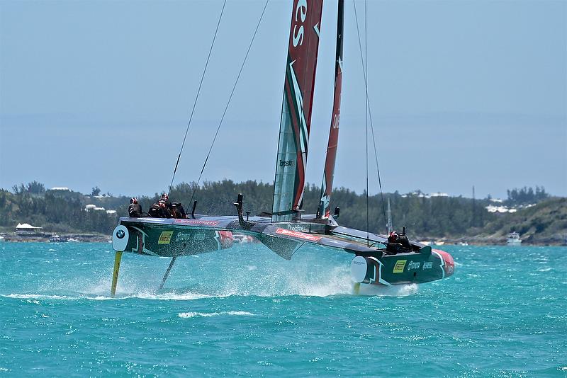 Emirates Team New Zealand -About to tack - Leg 3, Race 1 - Semi-Finals, America's Cup Playoffs- Day 10, June 5, 2017 (ADT) photo copyright Richard Gladwell taken at  and featuring the AC50 class