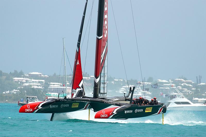 Emirates Team New Zealand heads for the finish  - Race 5 - Semi-Finals, America's Cup Playoffs- Day 12, June 8, 2017 (ADT) photo copyright Richard Gladwell taken at  and featuring the AC50 class