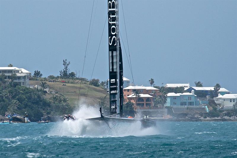 Softbank Team Japan nosedives again on Leg 4 -Race 8 - Semi-Finals, America's Cup Playoffs- Day 13, June 9, 2017 (ADT) photo copyright Richard Gladwell taken at  and featuring the AC50 class
